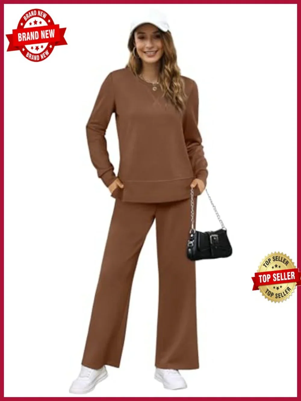 2 Piece Lounge Set Side Slit Tracksuit Wide Leg Comfy Sweatsuit Travel Airport